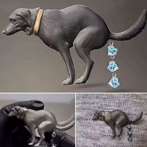 Pooping Dog Crystal Brooch